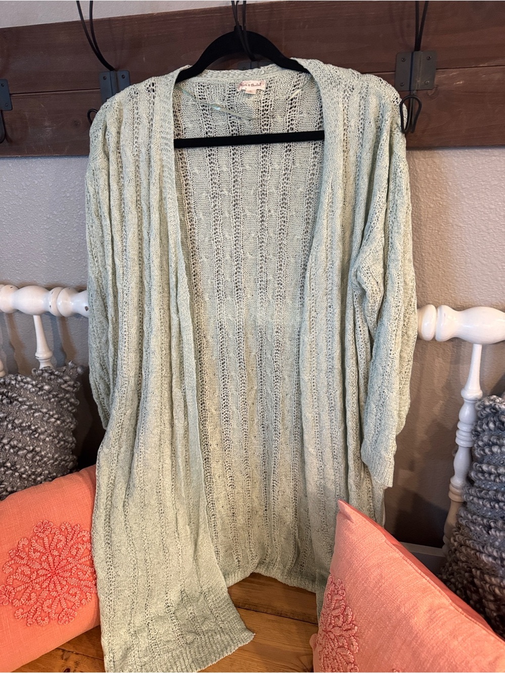 Hem & Thread Light Sage Open-Front Knit Cardigan